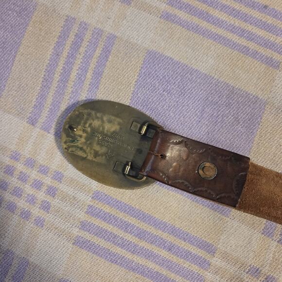 1987 Marlboro Philip Morris Brass Buckle With Genuine Leather Belt Gene 80s